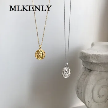 

MLKENLY 925 Sterling Silver European and American foreign currency old man avatar coin pendant For Women luck Jewelry new 2019