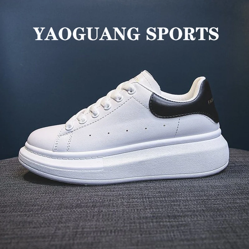Women's Flat Casual Shoes,Lace-Up Wedge Heel White Sneakers Women's Sports Running Pu Leather Shoes Street Travel Tenis Feminino