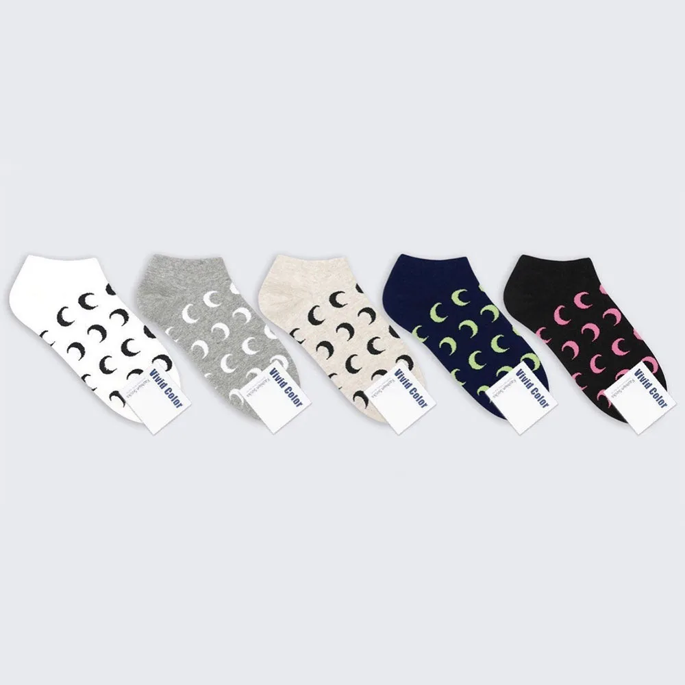 Socks Slippers Crescent Pattern Short Women Cotton Thin Kawaii Summer Funny Ankle Low Hosiery Streetwear | Женская одежда