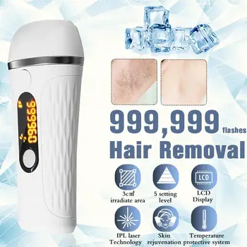 

999999 Flashes Painless 5 LEVELS Electric Depiladora Laser Permanent IPL Laser Hair Removal Golden with Skin rejuvenation