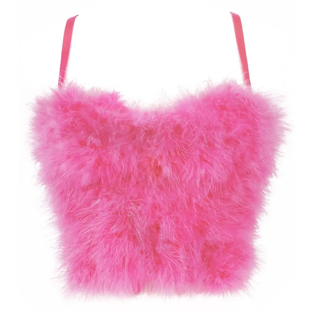 Faux Fur Solid Pink Performance Crop Top To Wear Out Autumn Corset Top Sexy  Tops Women Bra Push Up Bustier Female Tops Mujer - Tanks u0026 Camis -  AliExpress