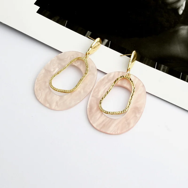 Resin Geometric Drop Earrings For Women Gold Color Fashion Jewelry Big Acrylic Geometric Oval Heart Earrings Jewelry Party