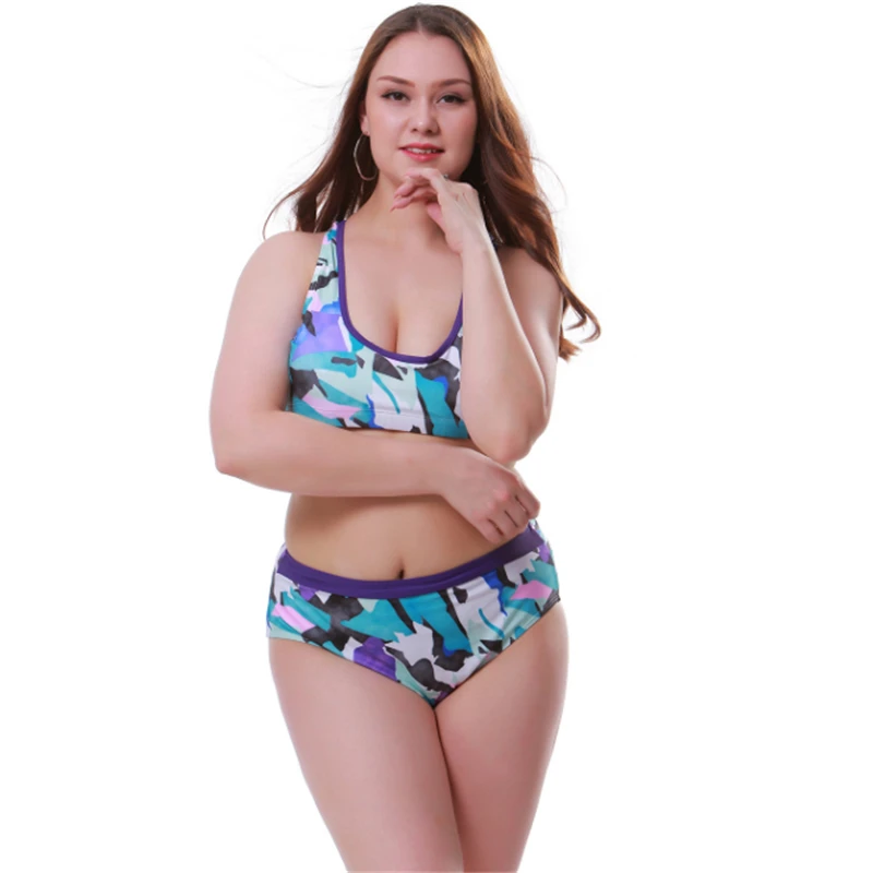 

Plus Size Split Swimwear 2020 Sexy Camouflage Printing High Waist Two Piece Bikini Sport Trend Swimsuit for Women Traje de Banho