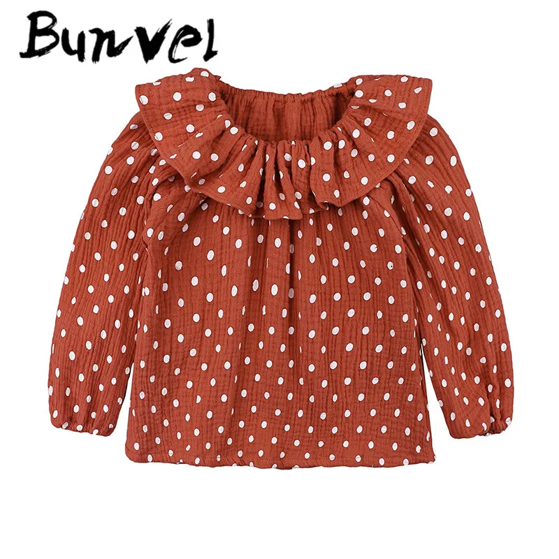 Bunvel Осенняя Рубашка Блузки для новорожденных, малышей и детей младшего возраста состоящий из для маленьких девочек s Нажмите с силой так, с О-образным вырезом с длинным рукавом, модная одежда, повседневная одежда для маленьких девочек
