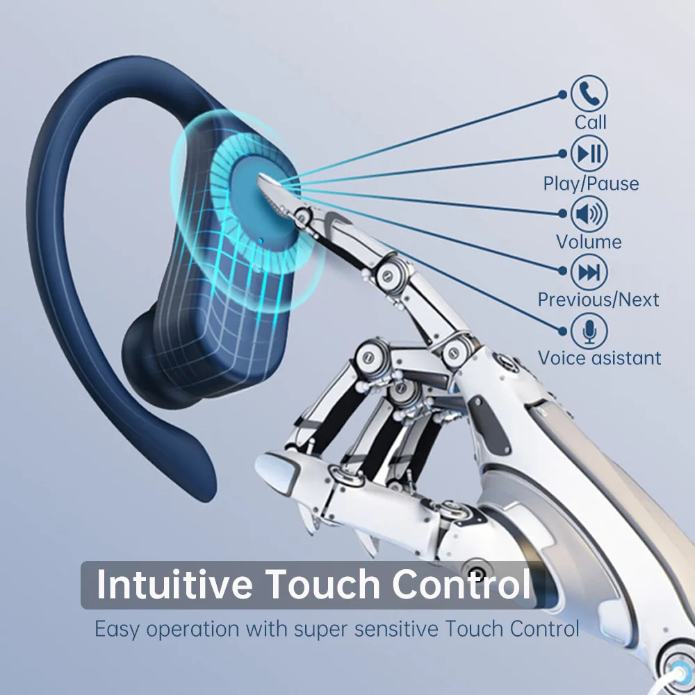 Arikasen True Wireless Earbuds TWS Over-Ear Hooks Bluetooth Stereo Wireless Earphones Super Bass Touch Control IPX7 Waterproof