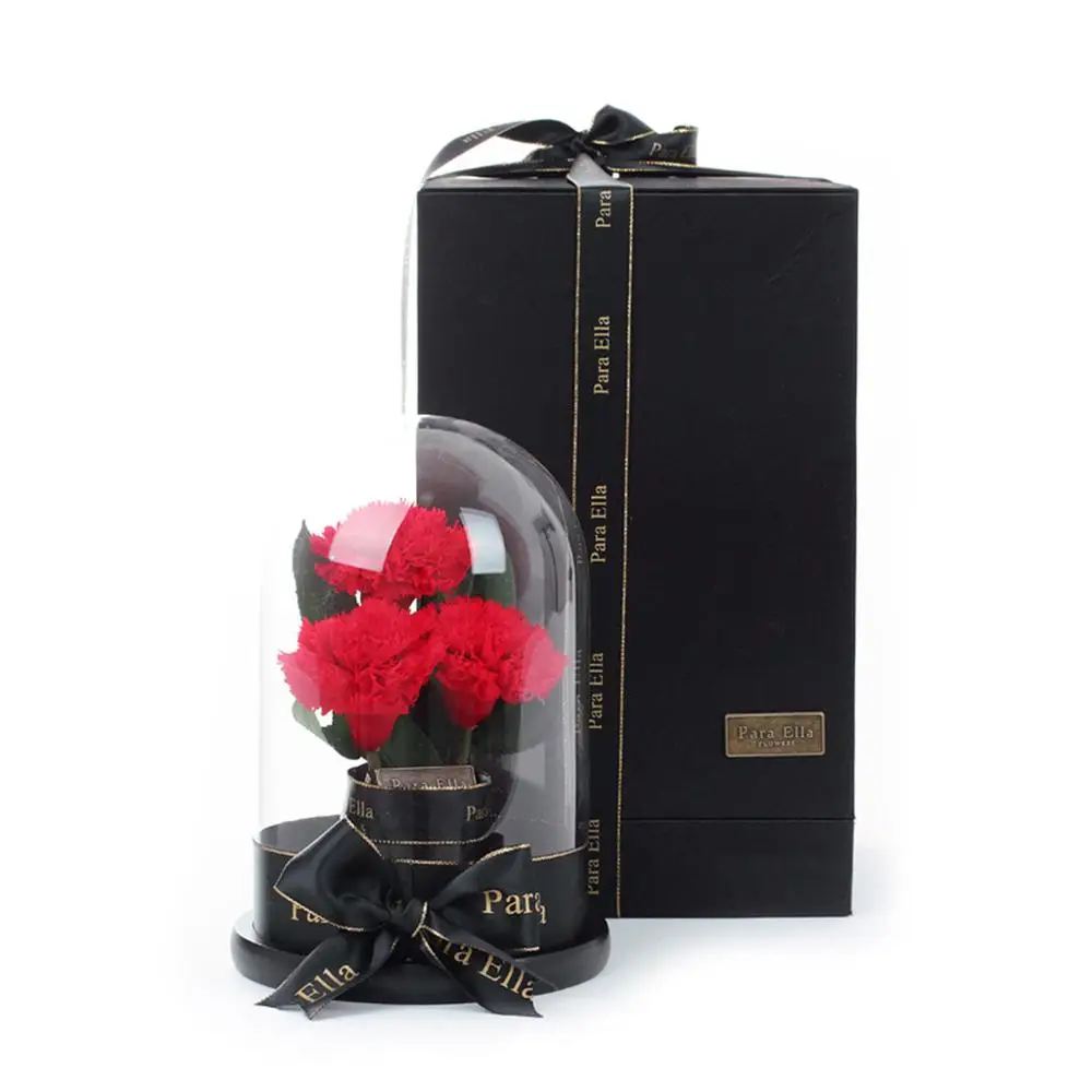 

Enchanted Handmade Preserved Carnation Glass Dome on Wood Base For Mother's Day