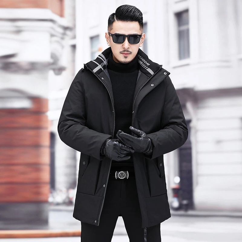 Grey collar Куртка мужская зимняя Повседневная зимняя куртка, Мужская длинная куртка с капюшоном, парки, пальто, Мужская Уличная мода, теплые толстые парки с карманами, Тренч для мужчин - Цвет: Grey collar