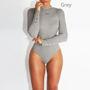 

Long Sleeve Bodysuit Fashion Stretch Women's Casual Bodysuit With Button Solid Color Slim Ladies Rompers Autumn Women Clothing