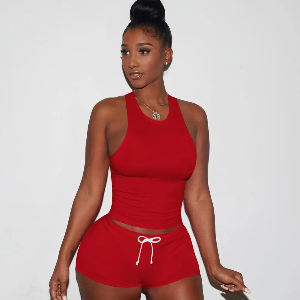 Casual Women Two Piece Set Sportwear Crop Top + Short Pants Tracksuit Women Summer Clothes For Women Solid 5 Color Plus Size 2X