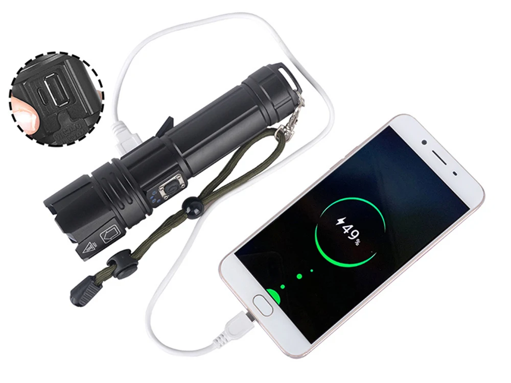 Super Bright LED Bicycle Light XHP70 Flashlight USB Rechargeable Zoom Cycling Front Lamp Can Charge the Phone Outdoor Bike Light
