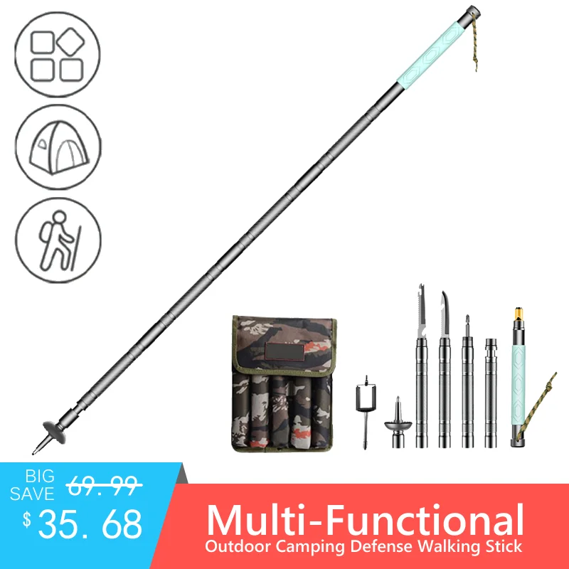 

Luminous Shock-absorbing Outdoor Self-defense Tactical Stick Multi-functional Aluminium Alloy Walking Sticks Survival Alpenstock