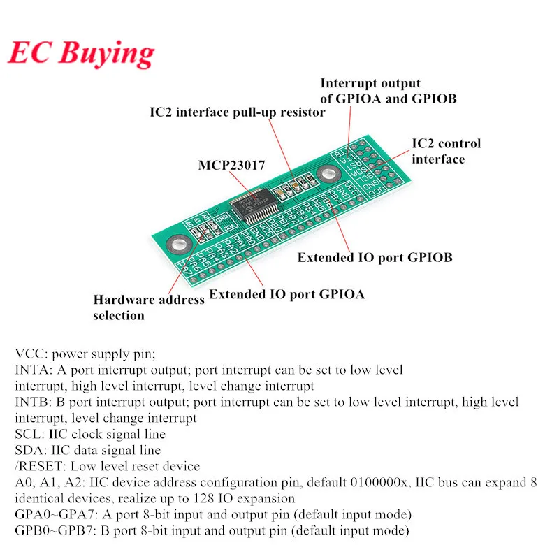 

MCP23017 I2C Interface 16 Channel IO Expansion Module For Arduino IIC Input and Output Expansion Board 16-channel MCP23017-E/SS