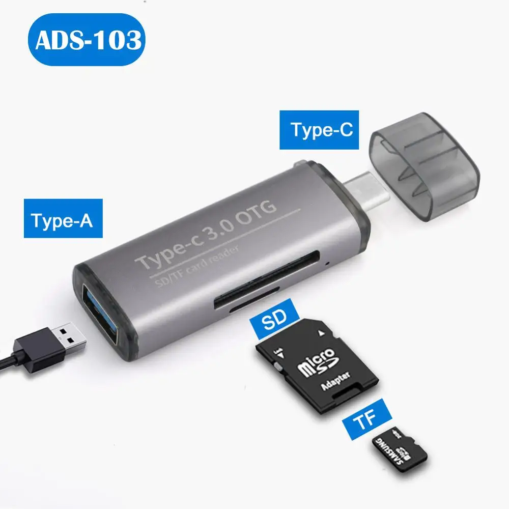 ADS-103 Кардридер USB 3,0 type C Micro USB на SD Micro SD переходник для sd-карт для ноутбуков Аксессуары OTG кардридер смарт-карта памяти SD ридер - Цвет: ADS-103