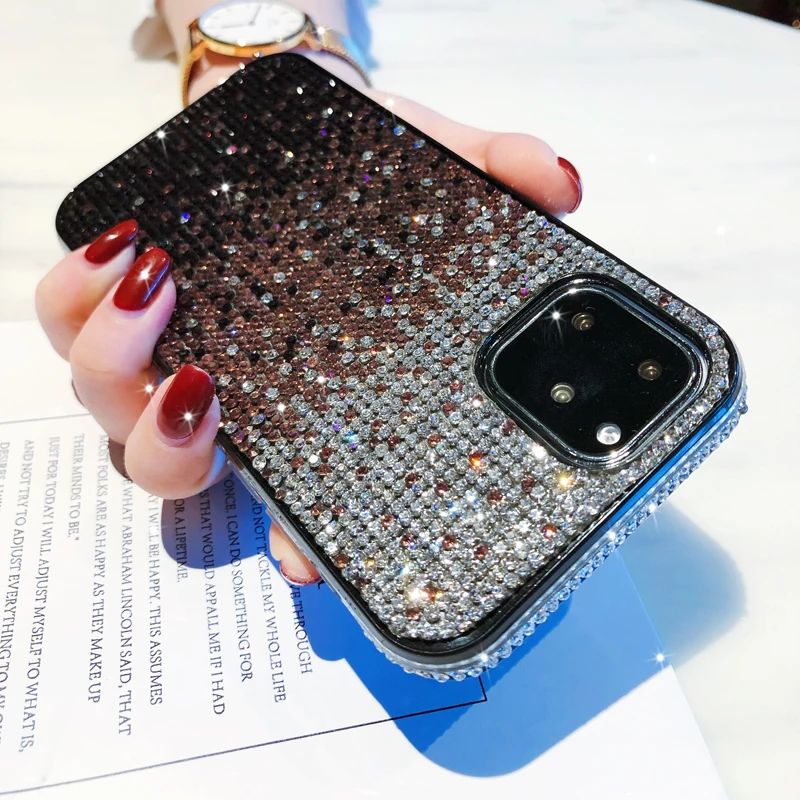 

For iPhone 11 Pro Max X XS Max XR 6S 7 8 Plus Case Women Glitter Rhinestone Bling Gradient Diamond Cover Sparkling Bumper Frame