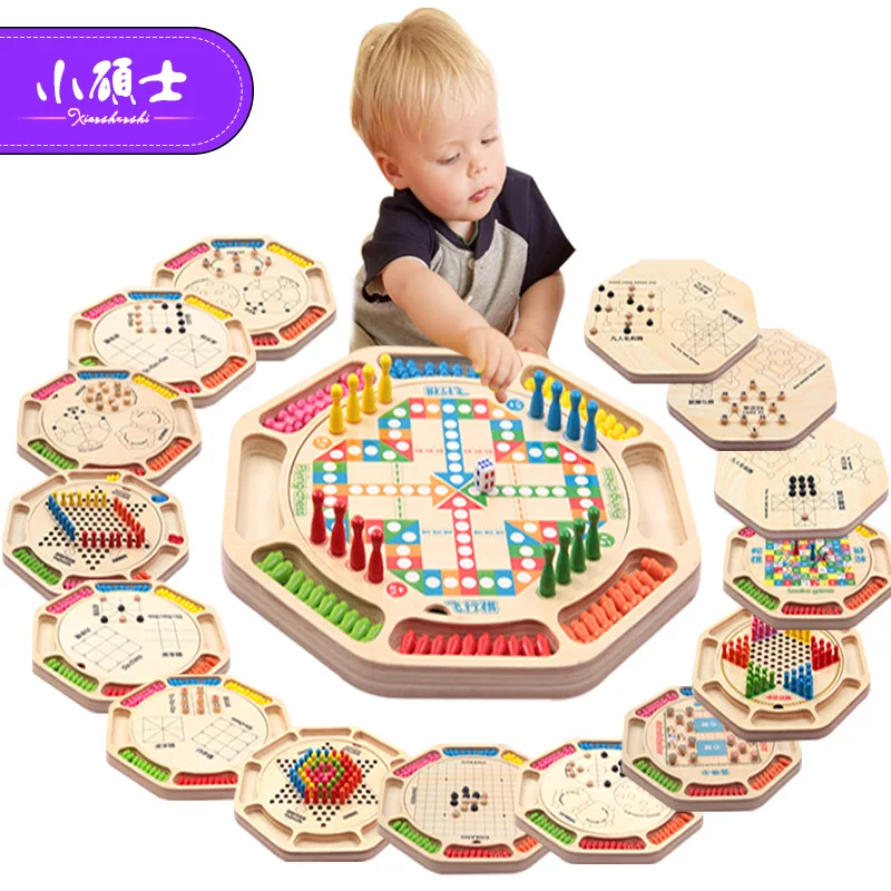 

Saors Large Size Snakes & Ladders Animal Checker Five-in-a-row Multi-functional Sixteen One Chinese Chequers Educational Wooden