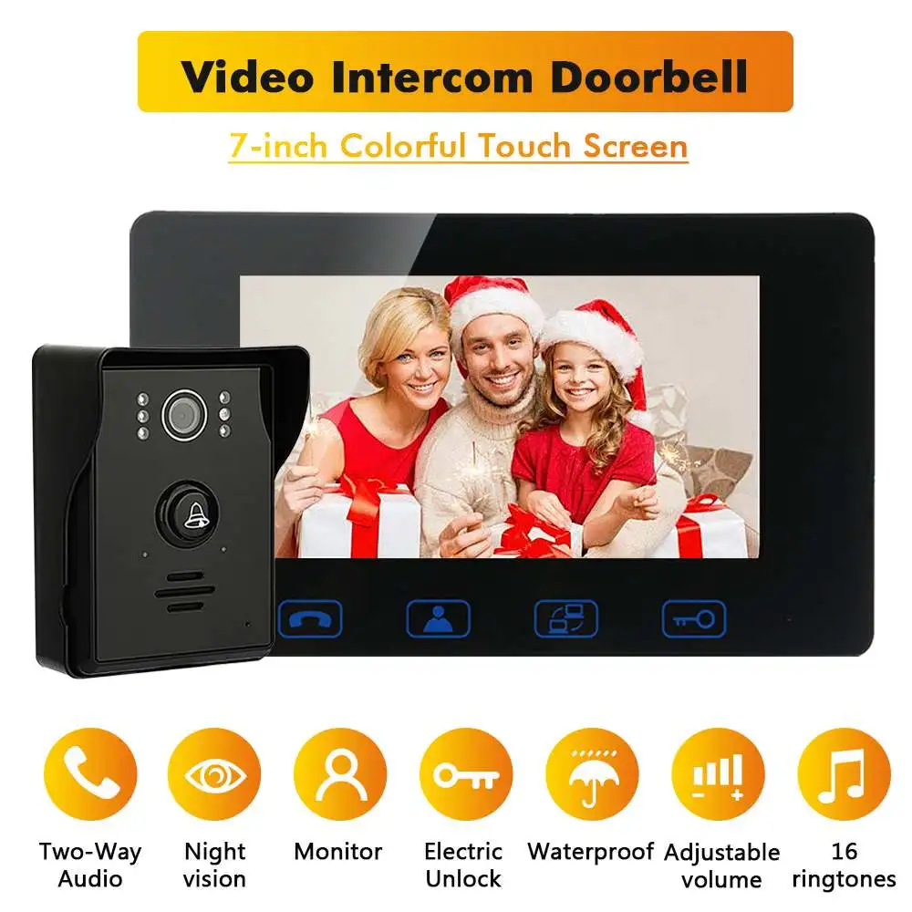

Security Wired Video Door Phone 7"Color LCD With Waterproof Digital Doorbell Camera Viewer IR Night Vision Intercom System