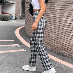 Pantalon à carreaux Harajuku Goth Y2k, pantalon droit à jambes larges, taille haute, Style coréen, à carreaux, mignon Kawaii, pour étudiants 