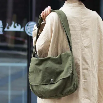 

Folding Canvas Shouler Bag Portable Large Casual Student Ripstop Shopping Bags Thick Foldable Post Single Messenger Bag