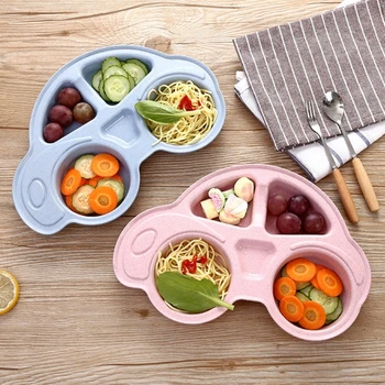 

Wheat Straw Baby PP Plate Kids Dinner Bowl Plates Baby Feeding Bowl Tray Infant Cartoon Car Shape Dishes Kids Tableware2