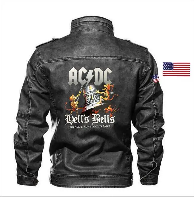 

New goatskin ACDC clock leather jacket Slim leather motorcycle men's jacket brand clothing embroidery badge