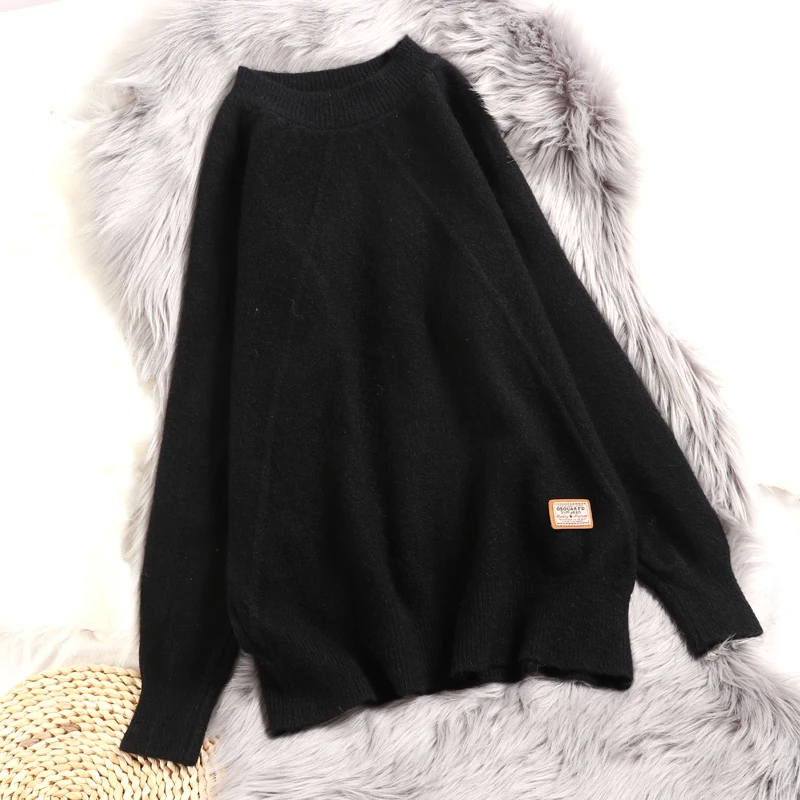 Женский свитер Hirsionsan, зимний, Harajuku, однотонный, пуловер, плотный, Повседневный,, вязаный, свободная одежда, стрейч, теплый, Женский Топ - Цвет: Black