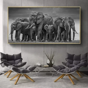

Modern Black African Elephant Herd Posters and Prints Wall Art Canvas Painting Animals Pictures for Living Room Cuadros Decor