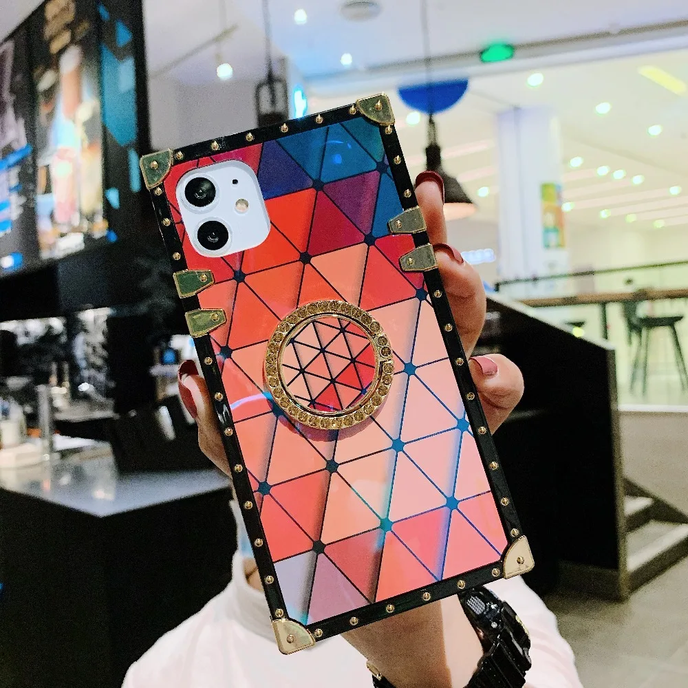Funda For Xiaomi Mi9 Redmi7 Note7 K20 Case Colorful Diamond Pattern Shiny Ring Stand Square Cases For Redmi7 Note7 K20 Mi9 Cover (4)