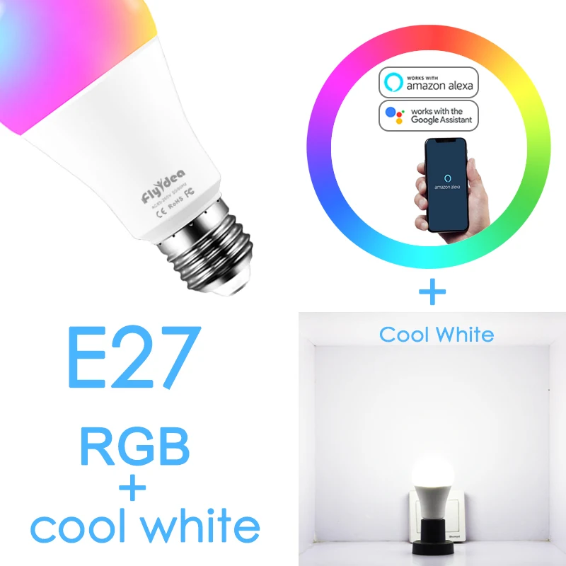 RGB CW 15 Вт E27 умный светодиодный светильник для управления wifi, равный 90 Вт лампа накаливания теплый или холодный белый светильник совместимый с Alexa и Google Home - Испускаемый цвет: RGB CW