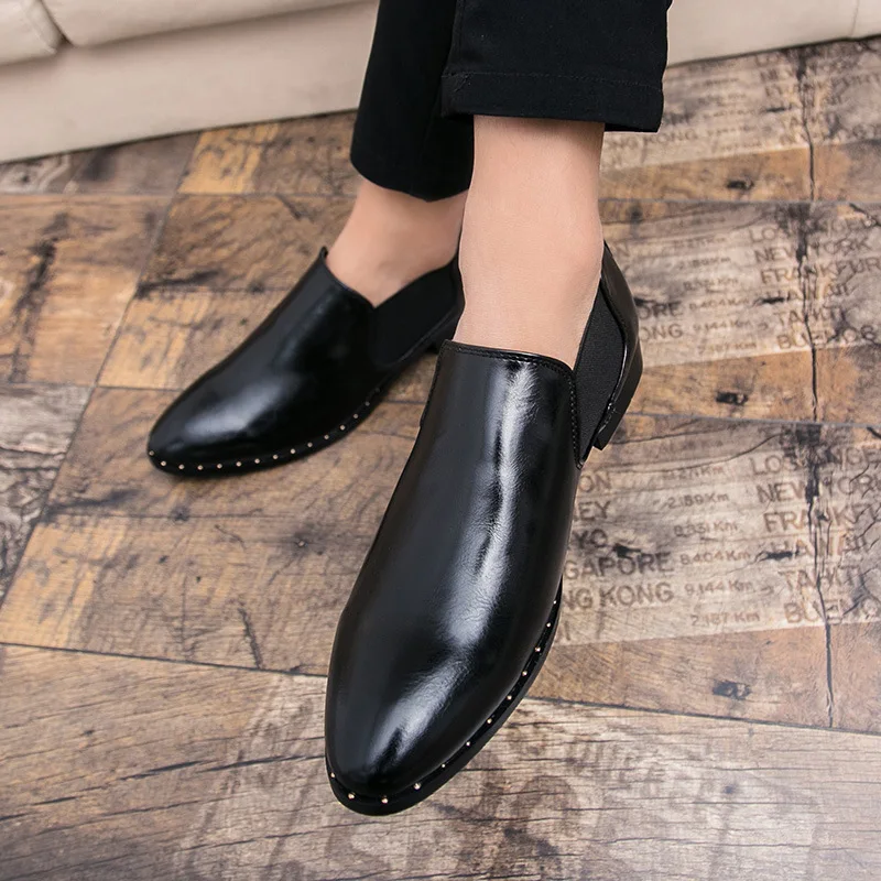

Men Slip-on Pointed-Toe Leather Shoes Spring Shoes England Trend Foot Covering Not Lace-up Non-Shoe Lace MEN'S SHOES Nightclub H