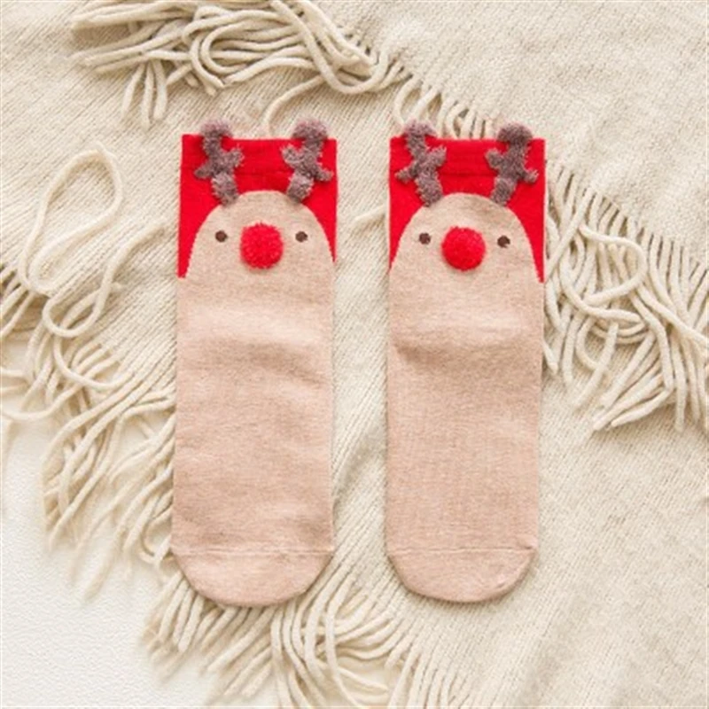 1 пара, женские носки, повседневные зимние рождественские носки, хлопковые носки с рисунком оленя, сохраняющие тепло, женские носки, подарок на Рождество - Цвет: as pic