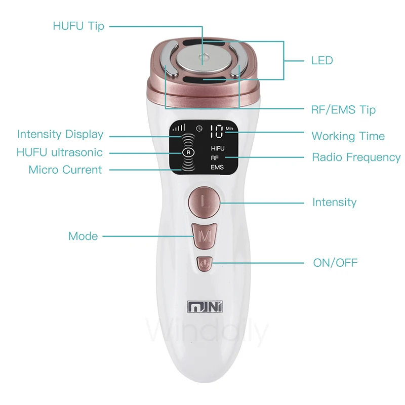 Mini Hifu Facial Lifting Device EMS Microcurrent Face Massager Skin Tightening Anti Wrinkle Beauty Machine Skin Care Tools