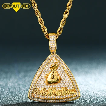 

ICEOUTBOX Full Of Crystal Triangle Pendant With Money Bag Symbol AAA Cubic Zircon Men's Hip Hop Jewelry Rock Rap Jewelry Fashion
