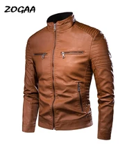 

ZOGAA Men Brand New Causal Vintage Leather Jacket Coat Men Outfit Design Motor Biker Zip Pocket PU Leather Jacket