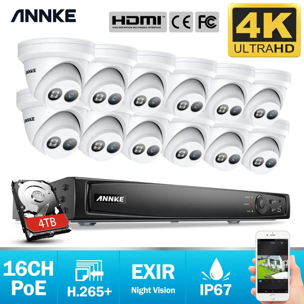 Сетевая Видеосистема безопасности ANNKE сетевой видеорегистратор 4K Ultra HD POE 8 Мп H.265
