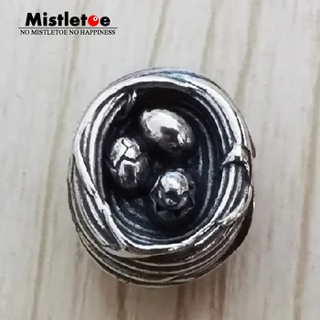 

Mistletoe 925 Sterling Silver Bird's nest Charm Bead European Jewelry