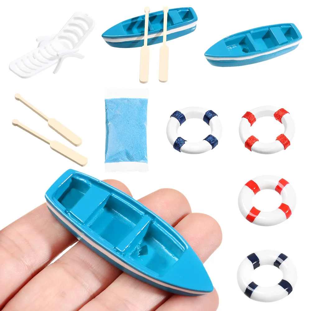 Ornament crafts miniature figurines miniature ornament miniature scenery material 1pc Mini Paddle Boat Beach Chair Sea View Ornaments Micro Landscape DIY Home Decor Fairy Garden Miniature Dollhouse Accessories