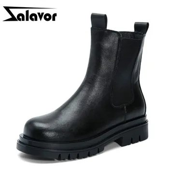 

ZALAVOR Women Short Boots Cow Leather Patchwork Women Winter Autumn Shoes Fashion Cool Ankle Boots Ladies Size 35-40
