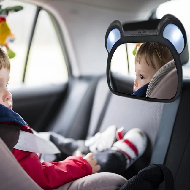 Espejo retrovisor Universal para asiento de coche para niños, luz LED,  Control remoto, espejos giratorios para silla de bebé, accesorios  interiores para automóviles