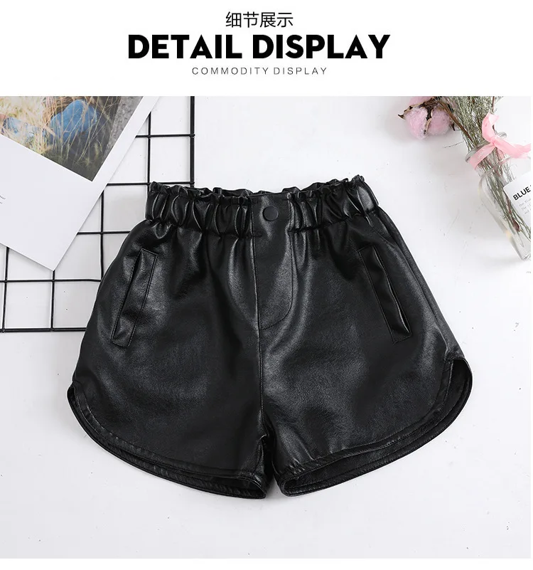 Girls PU Leather Pants Shorts Autumn And Winter New Style Childrenswear Children Big Boy Baby Outer Wear Boot Pants