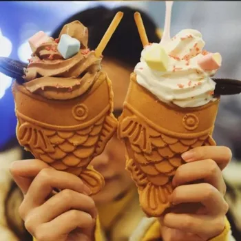 

taiyaki ice cream cone/waffle cone maker /taiyaki open mouth making machine