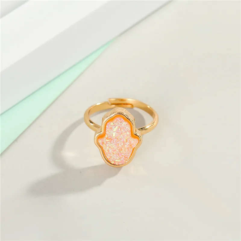 Vintage Boho Open Adjustable Pink Druzy Resin Rings Women Weddding Faux Geode Crystal Rings For Women Jewelry J171 (3)