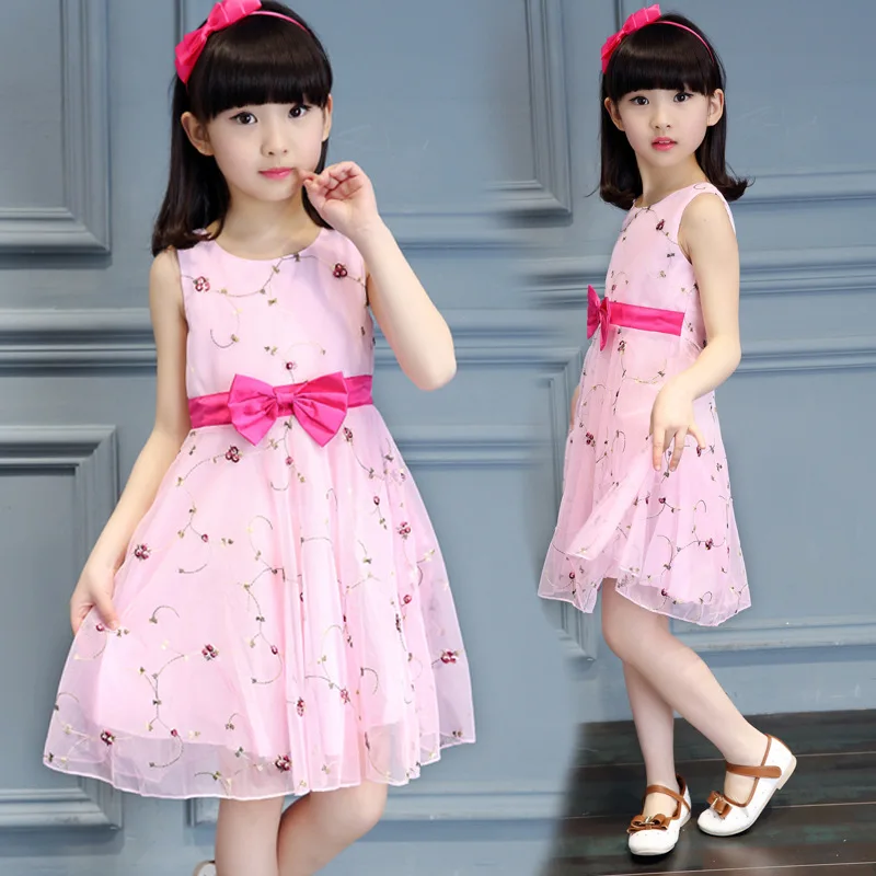 

Girls 2019 Summer New Style Sleeveless Dress Children Big Boy Fashion Embroidery Sundress