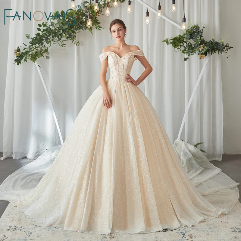 Cadena agudo Travieso Vestido de novia elegante con hombros descubiertos, color champán, 2019| Vestidos de novia| - AliExpress