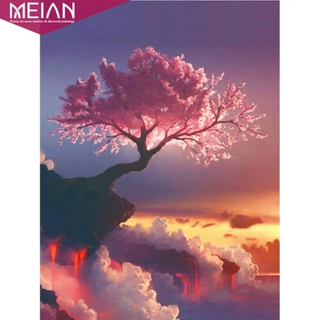 

2020 MEIAN Sakura Tree Full Round 5D DIY Diamond Painting Volcano Diamond Embroidery Landscape Cross Stitch Rhinestone Mosaic