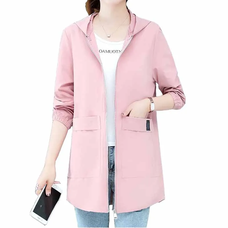 Gabardina con capucha para mujer, abrigo de talla grande 4XL, cortavientos holgado, largo medio, prendas de vestir, Tops informales de talla grande KW294