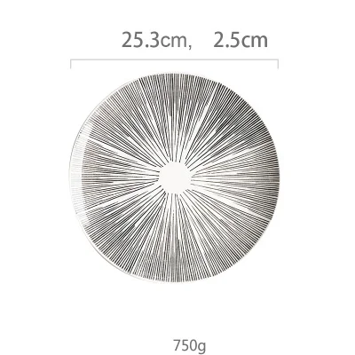 KINGLANG, японское тисненое Черное и белое блюдо, тарелка для фруктового салата, большая тарелка в стиле ретро, тарелка для ресторана отеля - Цвет: 25cm Plate C