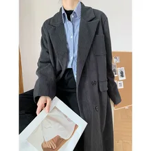 @YYDS Autumn Corduroy Suit Coat Women's Double Breasted Loose Hong Kong Style Korean Casual Windbreaker Top