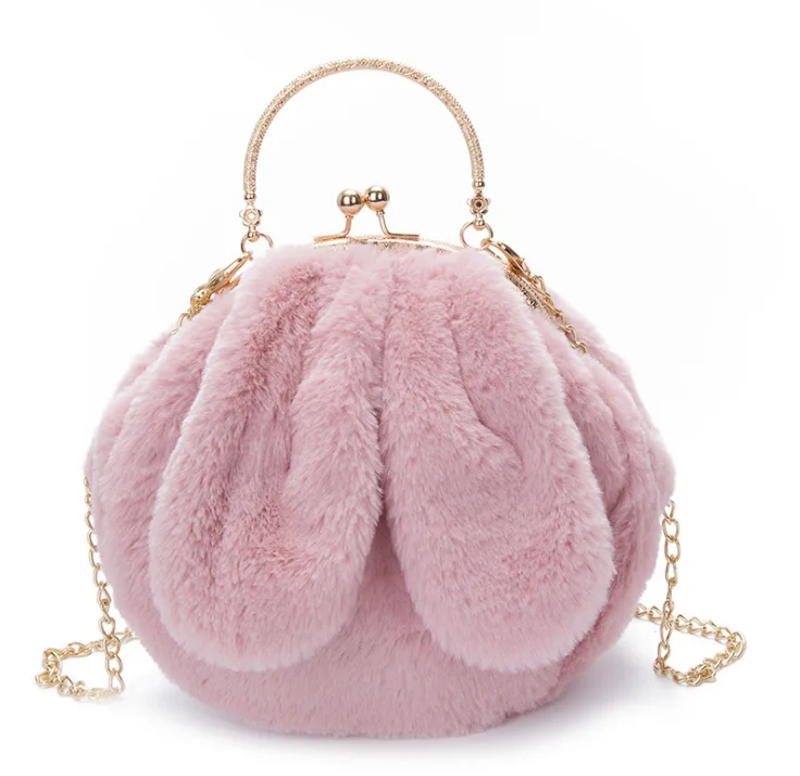 Bag1 Женские модные меховые тапочки; Пушистый Плюшевый шлепанцы для дома; женская меховая обувь с открытым носком; пушистый кролик; сумка; металлическая сумочка с застежкой в комплекте - Цвет: Bag1