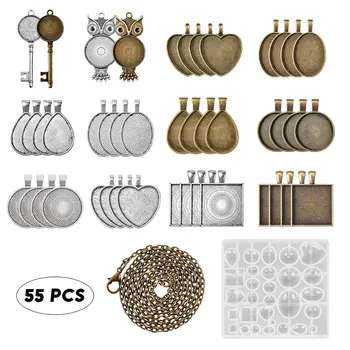 

55pcs Colors Pendant Trays Round Bezel Set With Glass Cabochon Dome For Photo Craft DIY Jewelry Making Pendent Accessories