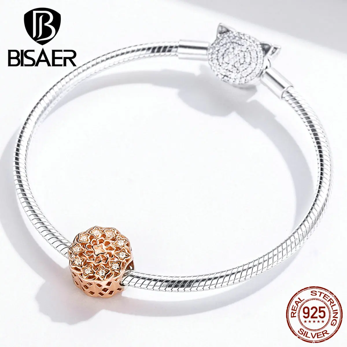 BISAER, Настоящее серебро 925 пробы, розы, цветы, окна, бусины, амулеты, подходят для шарма, браслеты, серебро 925, изготовление ювелирных изделий ECC1279